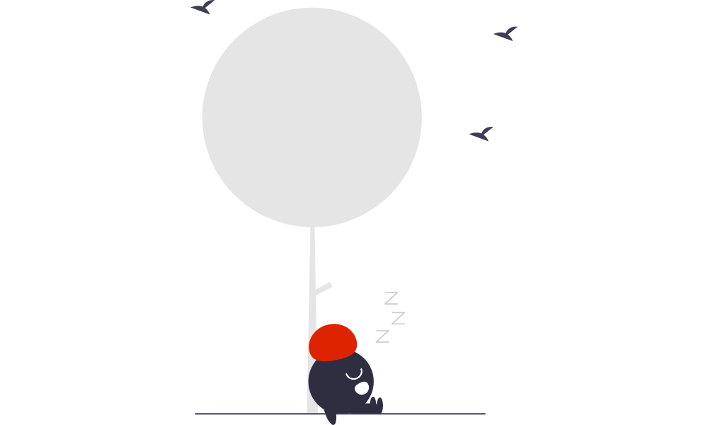 An illustration of a person sleeping under a tree